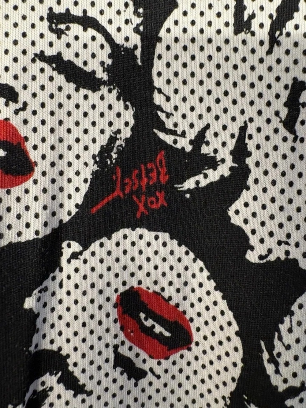 Betsey Johnson Black & White Pop-Art Face Print Midi Dress with Red Lips - Picture 10 of 15